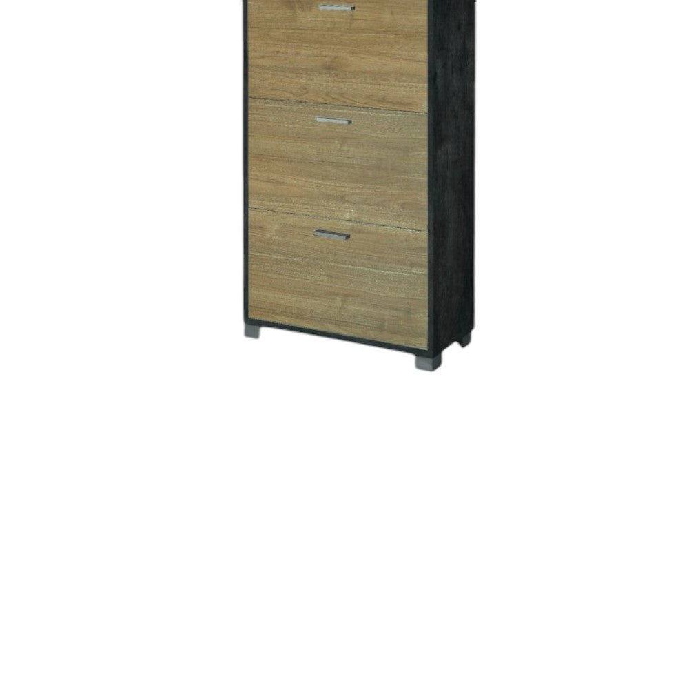 Scarpiera a cinque ante salvaspazio in MDF colore marrone con finitura ossido nero e noce dimensioni 70x29x190 cm