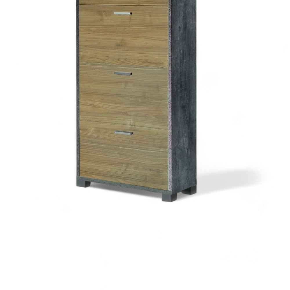 Scarpiera moderna 4 ante legno MDF colore marrone ossido nero e noce salvaspazio dimensioni compatte 70x29x154 cm