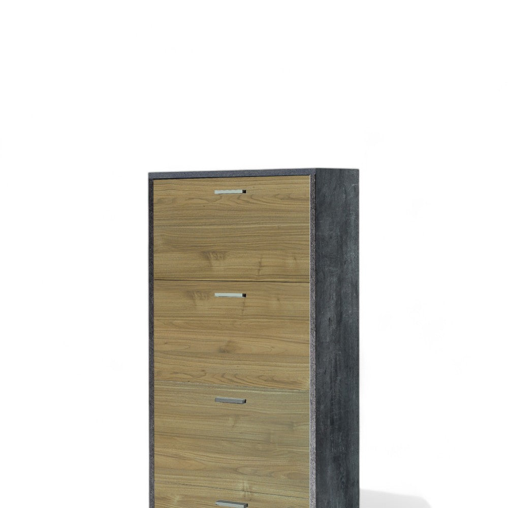 Scarpiera moderna 4 ante legno MDF colore marrone ossido nero e noce salvaspazio dimensioni compatte 70x29x154 cm