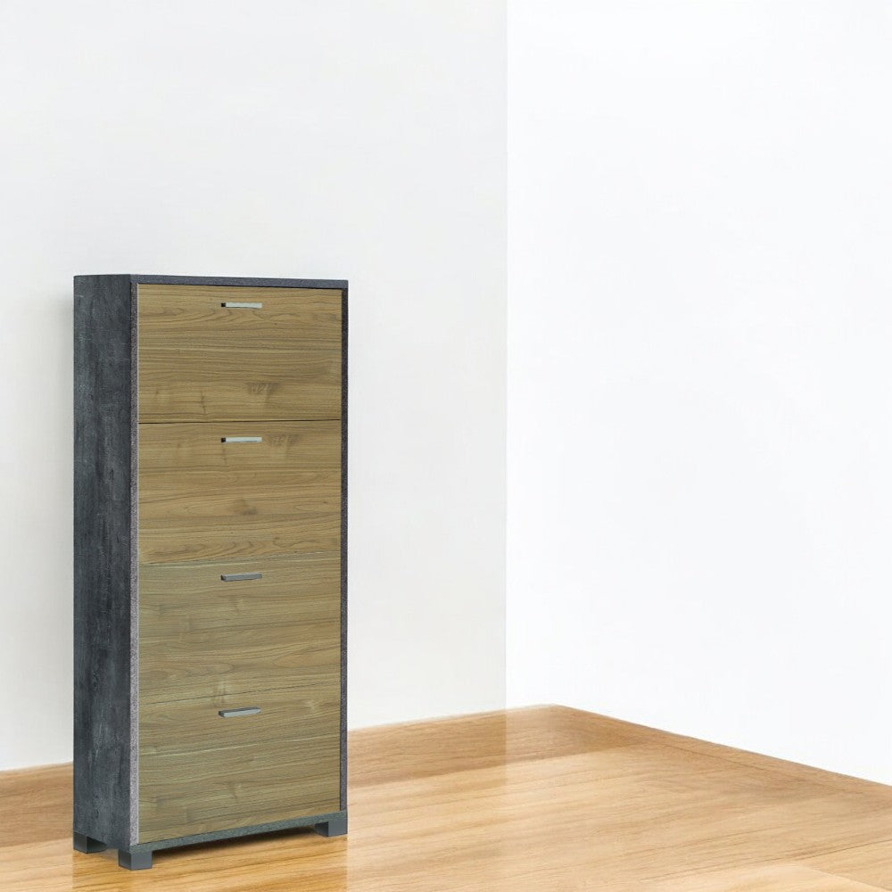 Scarpiera moderna 4 ante legno MDF colore marrone ossido nero e noce salvaspazio dimensioni compatte 70x29x154 cm