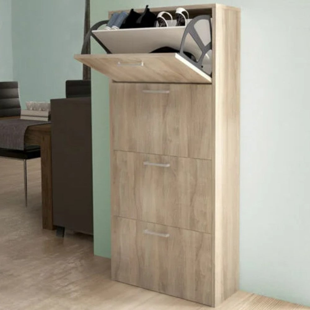 Scarpiera quattro ante ribalta in truciolare melaminico quercia chiaro antigraffio dimensioni 59x25x140 cm