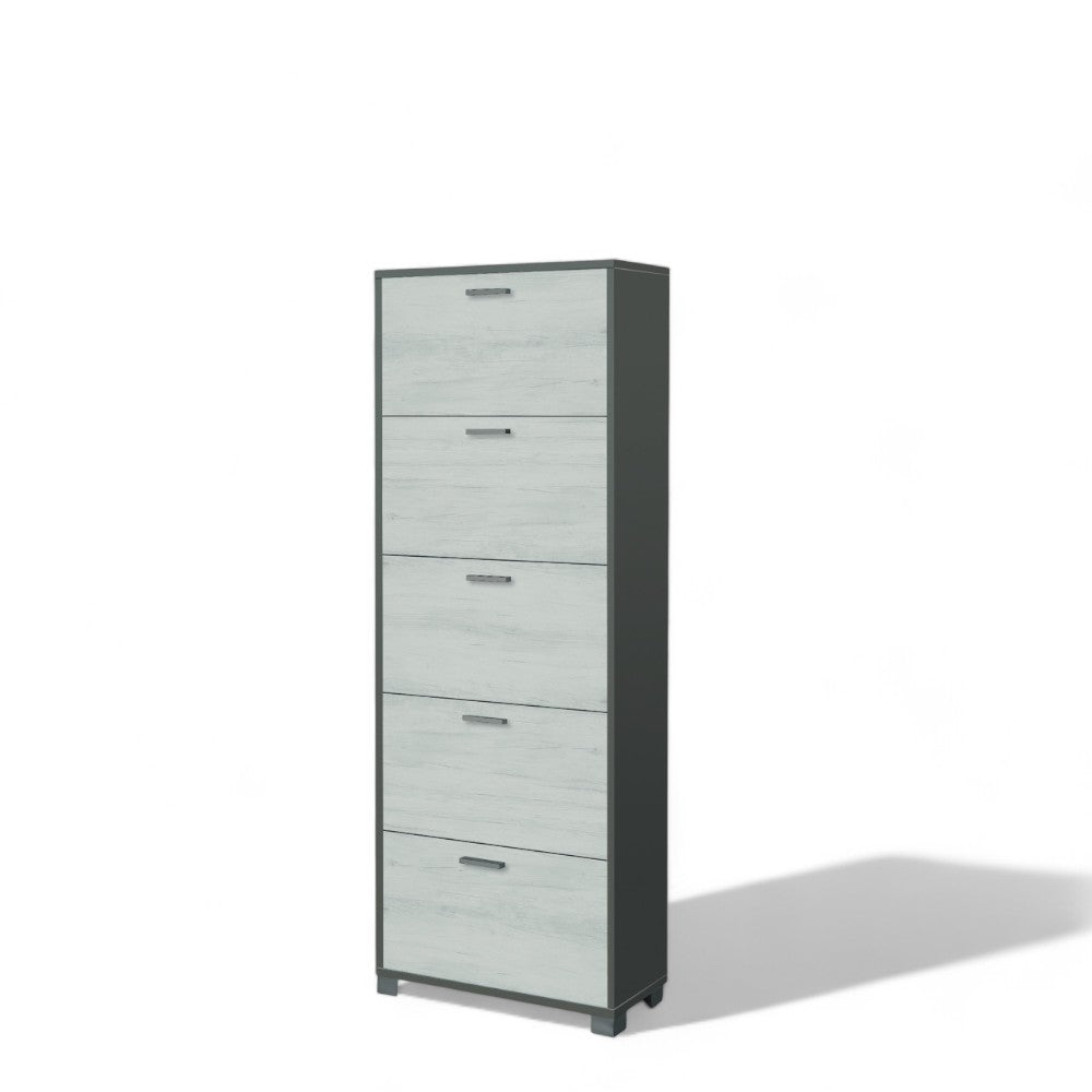 Scarpiera salvaspazio 5 ante MDF bianco profondità 29 cm titanio e quercia ideale per organizzazione ingresso casa