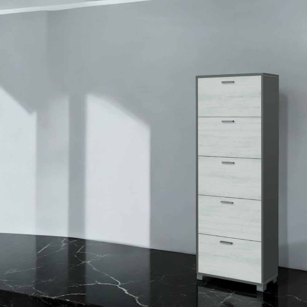 Scarpiera salvaspazio 5 ante MDF bianco profondità 29 cm titanio e quercia ideale per organizzazione ingresso casa