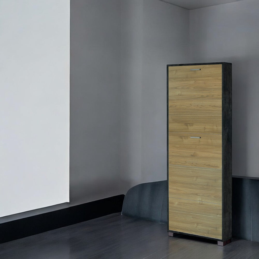 scarpiera moderna 5 ante salvaspazio colore ossido nero e noce dimensioni compatte 70x18x190 cm materiale mdf robusto