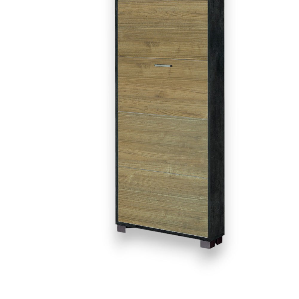 scarpiera moderna 5 ante salvaspazio colore ossido nero e noce dimensioni compatte 70x18x190 cm materiale mdf robusto