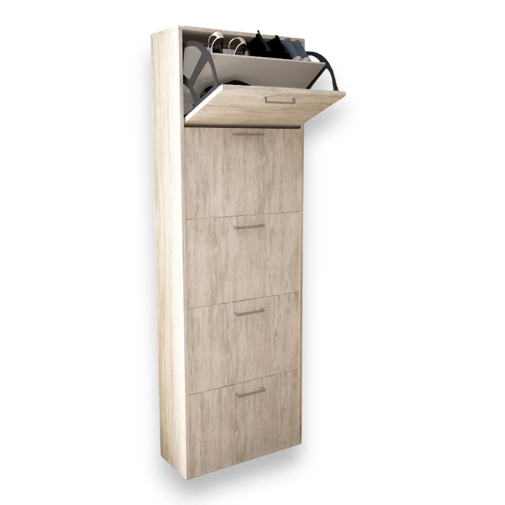 Scarpiera a ribalta cinque ante pino chiaro truciolare nobilitato melaminico antigraffio 59x25x172 cm