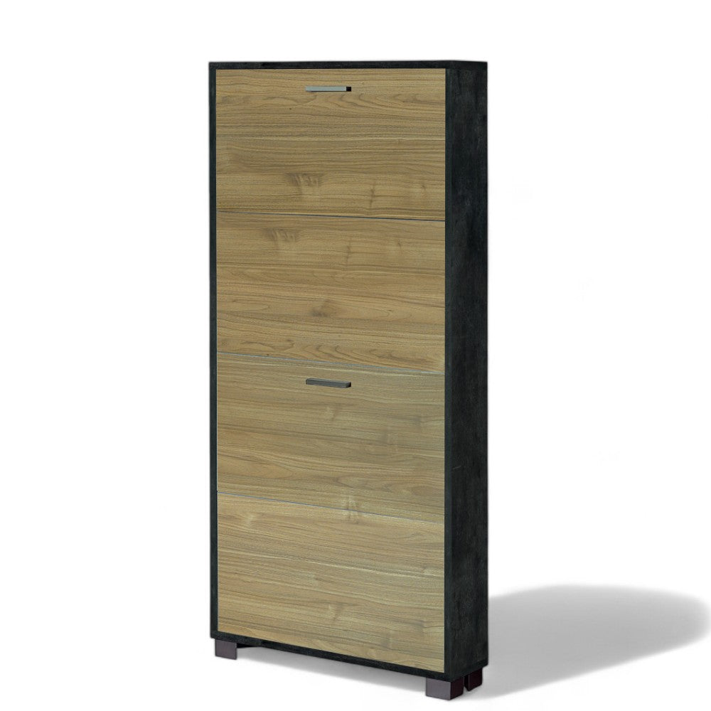 scarpiera salvaspazio 4 ante ossido nero e noce stelvio in mdf dimensioni compatte 70x18x154 cm perfetta per ogni ambiente