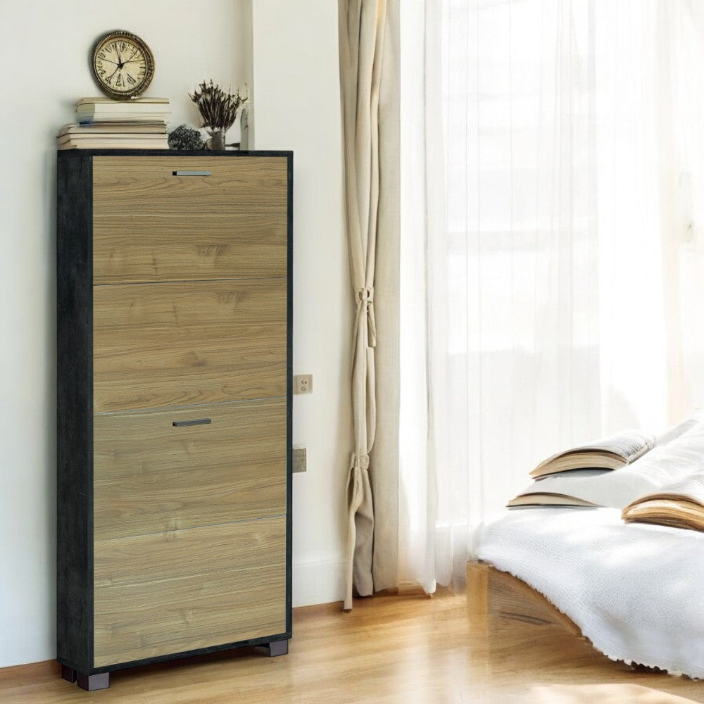 scarpiera salvaspazio 4 ante ossido nero e noce stelvio in mdf dimensioni compatte 70x18x154 cm perfetta per ogni ambiente