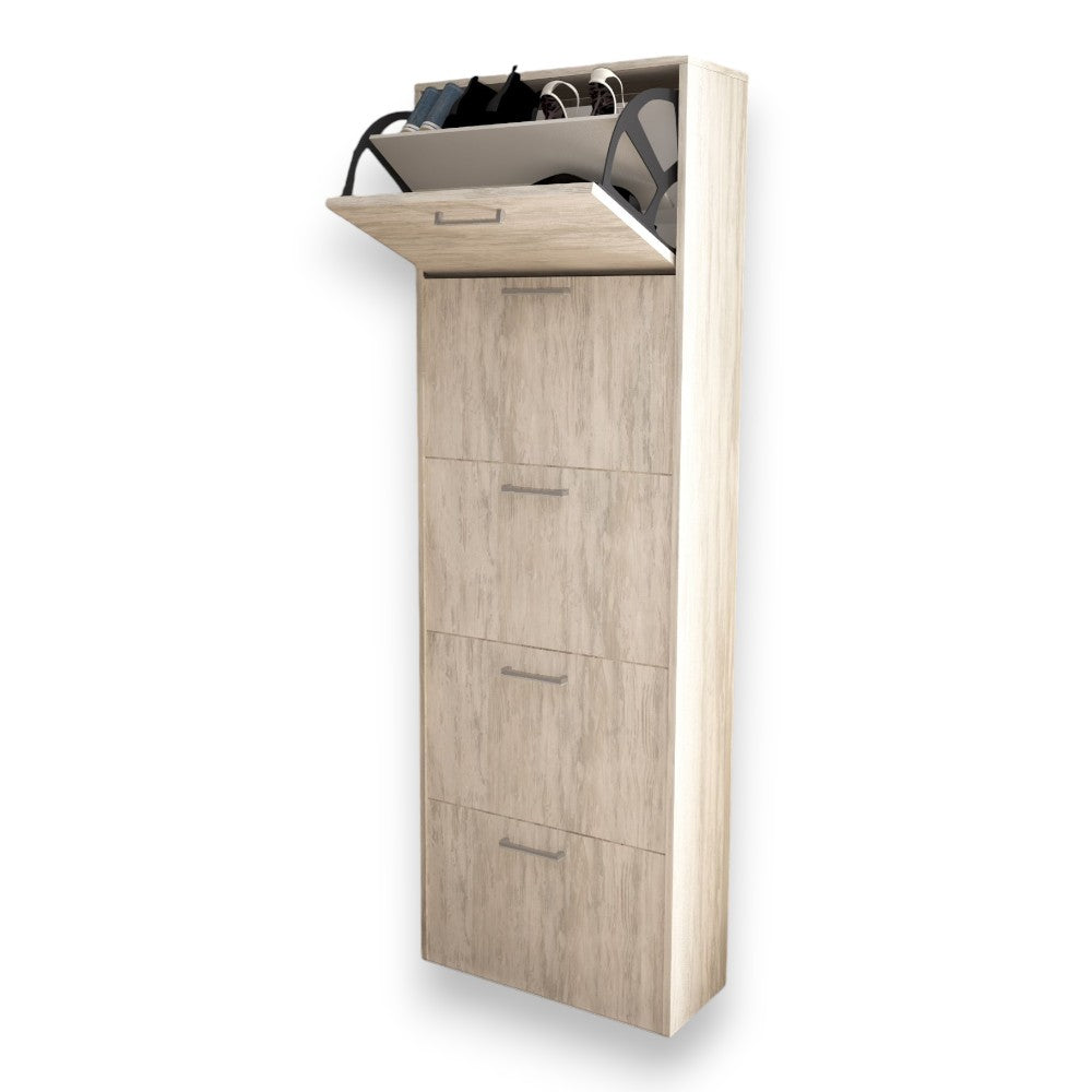 Scarpiera a ribalta cinque ante pino chiaro truciolare nobilitato melaminico antigraffio 59x25x172 cm