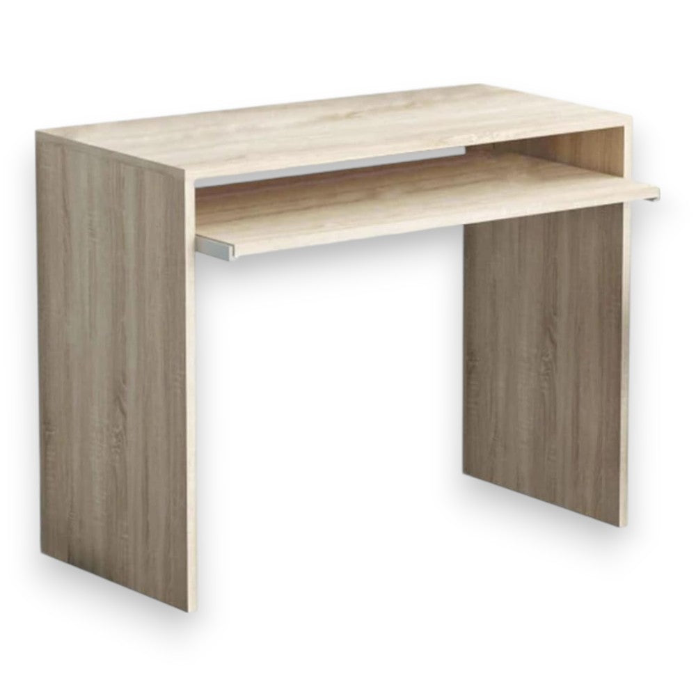 Scrivania per studio quercia chiaro con ripiano portatastiera estraibile 90x45x79h in truciolare nobilitato antigraffio