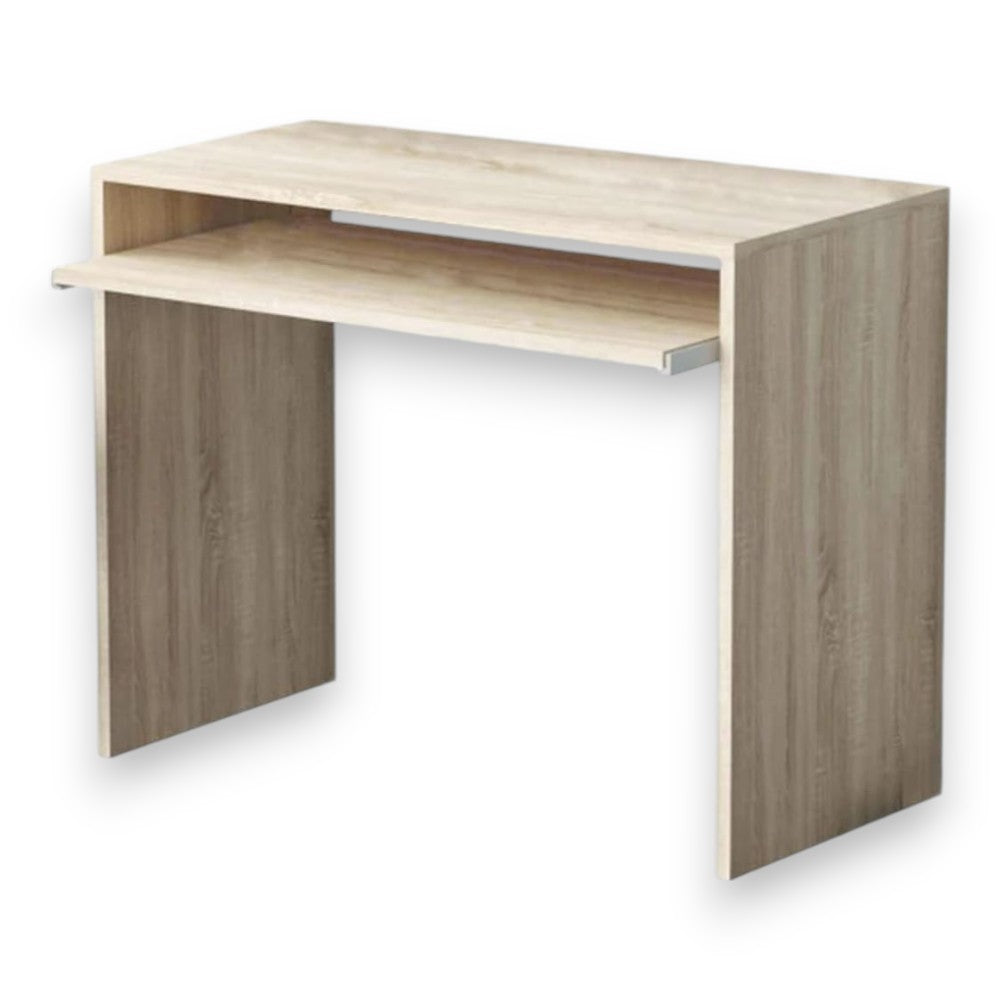 Scrivania per studio quercia chiaro con ripiano portatastiera estraibile 90x45x79h in truciolare nobilitato antigraffio