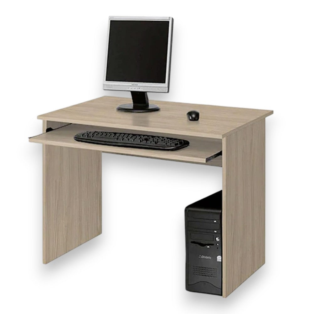 Scrivania per studio quercia chiaro con ripiano portatastiera estraibile 90x45x79h in truciolare nobilitato antigraffio
