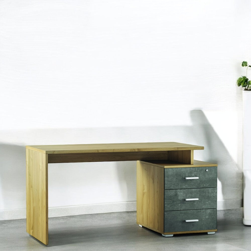 Scrivania moderna con cassettiera destra in MDF colore rovere chiaro 154x55x76 cm ideale per ufficio e casa design elegante