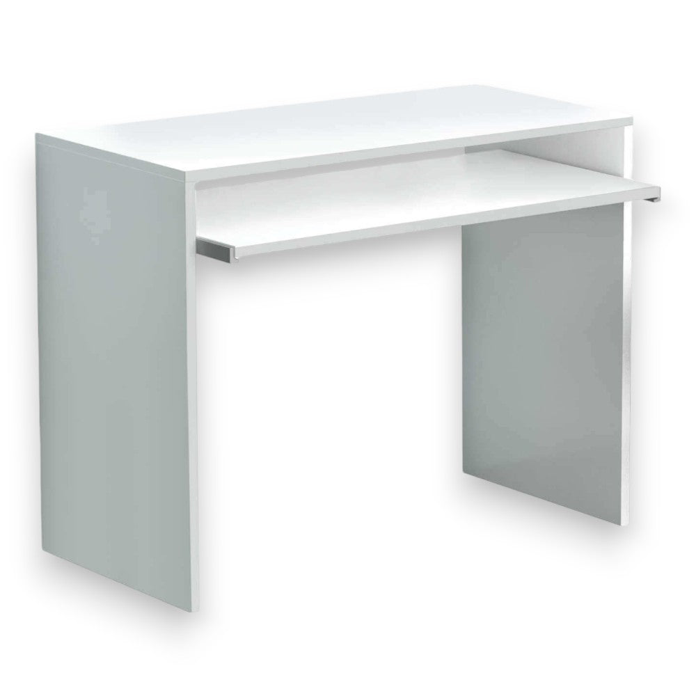 Scrivania bianca con ripiano portatastiera estraibile in truciolare nobilitato melaminico antigraffio 90x45x79 cm
