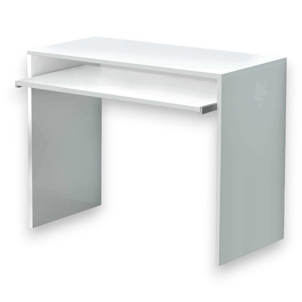 Scrivania bianca con ripiano portatastiera estraibile in truciolare nobilitato melaminico antigraffio 90x45x79 cm
