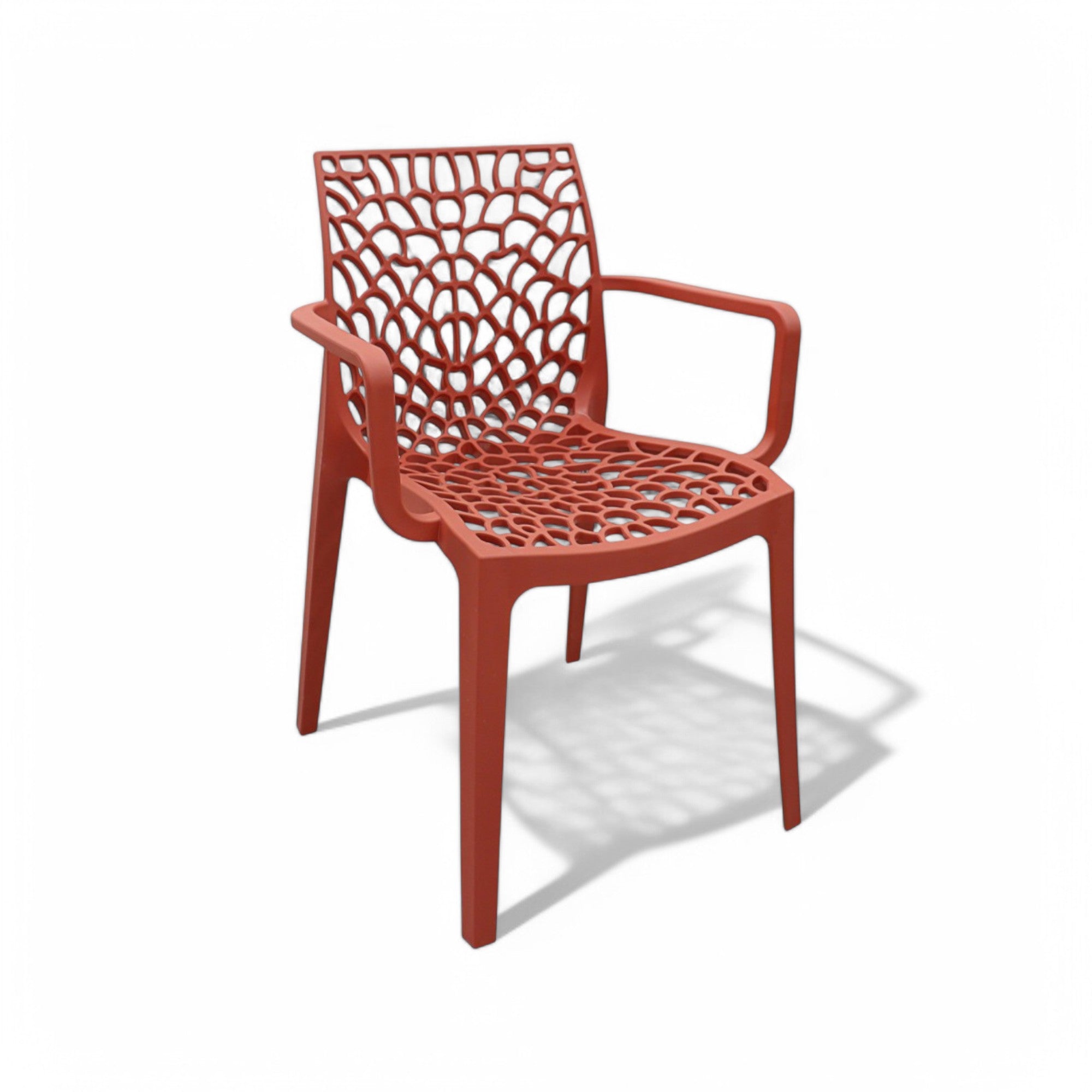 Sedia poltrona impilabile da esterno in resina con schienale decorato design moderno Tape