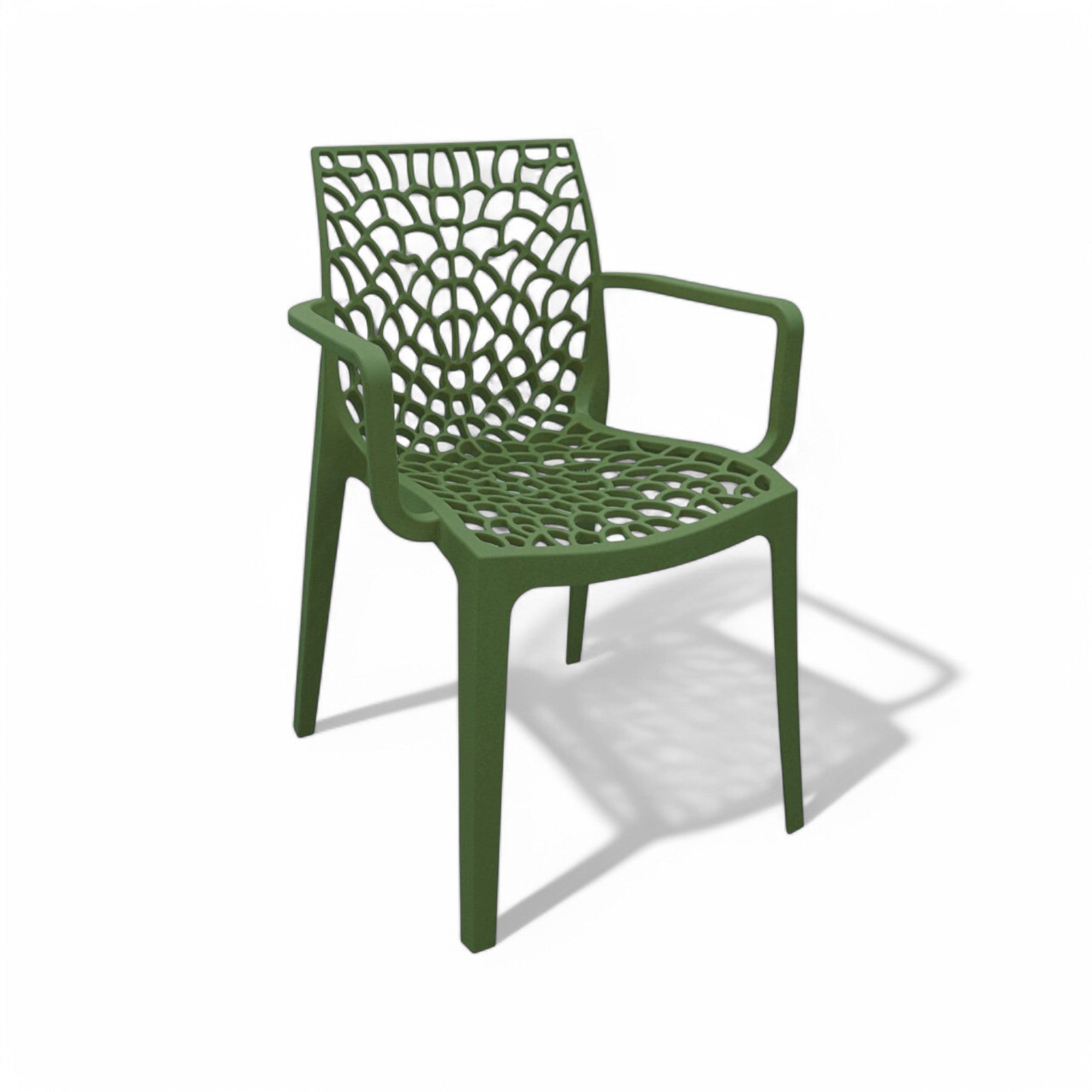 Sedia poltrona impilabile da esterno in resina con schienale decorato design moderno Tape
