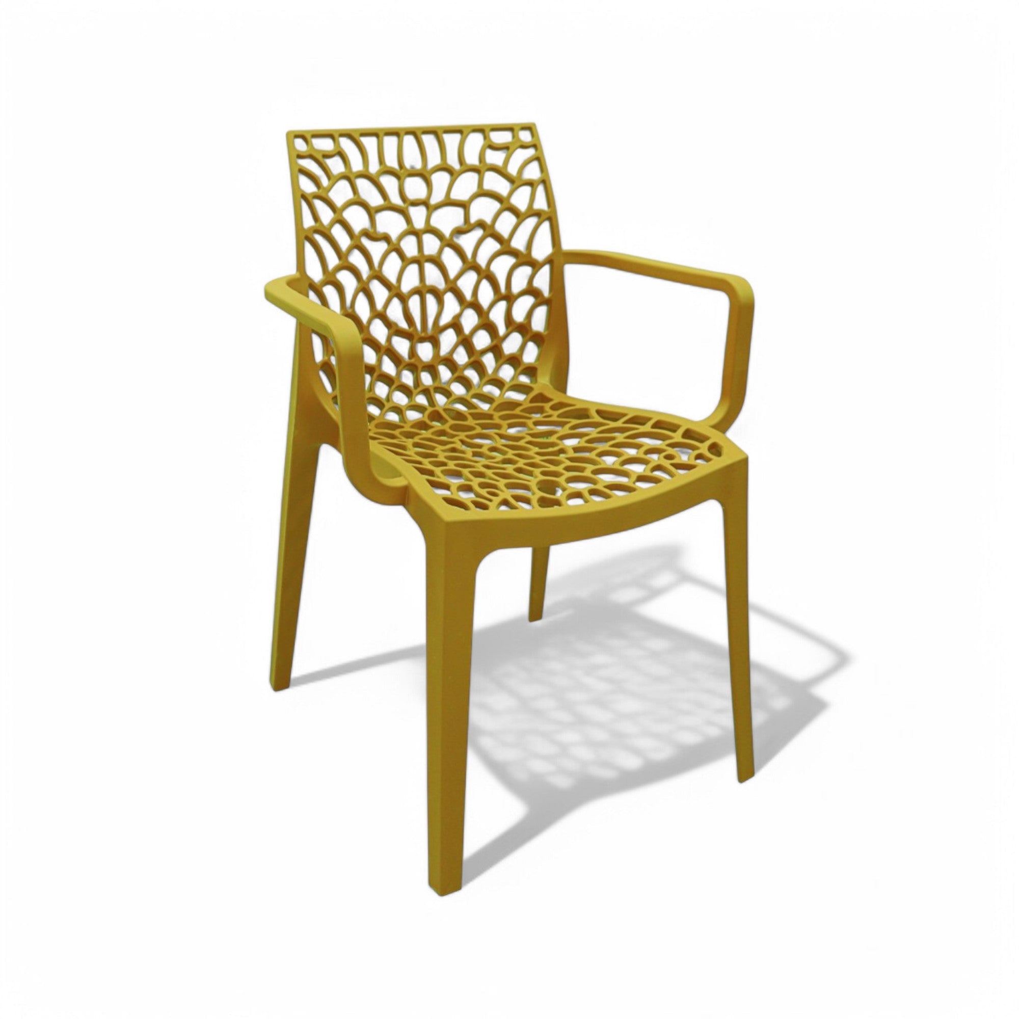 Sedia poltrona impilabile da esterno in resina con schienale decorato design moderno Tape