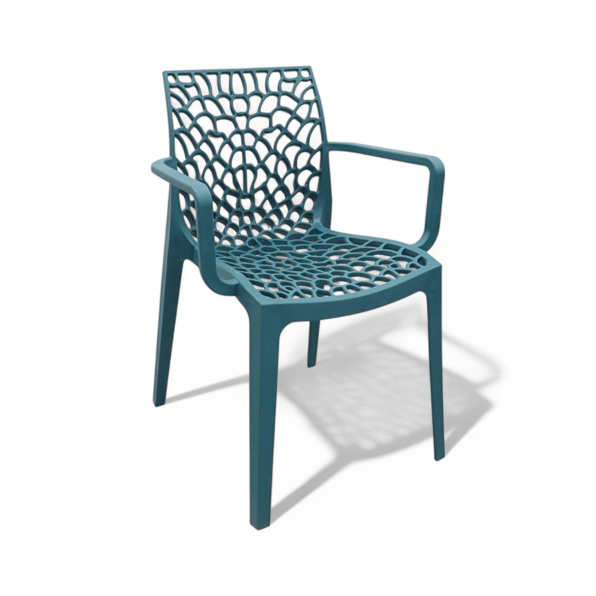 Sedia poltrona impilabile da esterno in resina con schienale decorato design moderno Tape