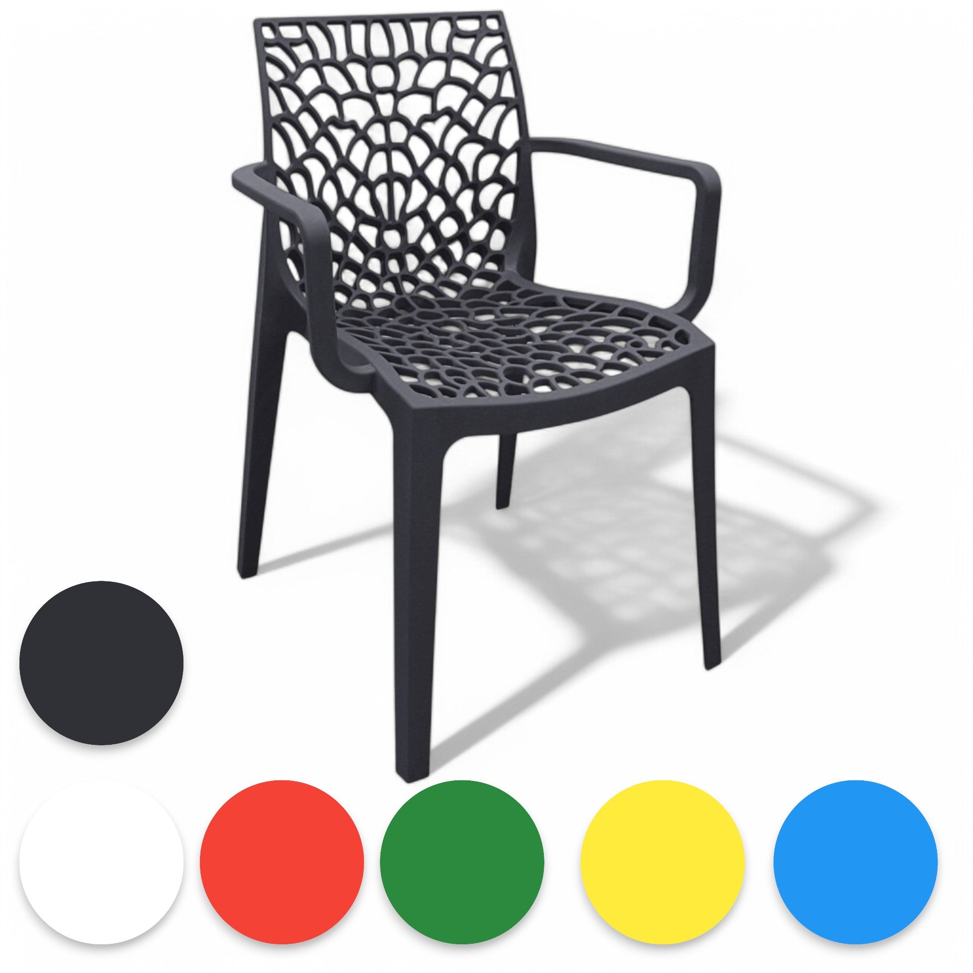 Sedia poltrona impilabile da esterno in resina con schienale decorato design moderno Tape