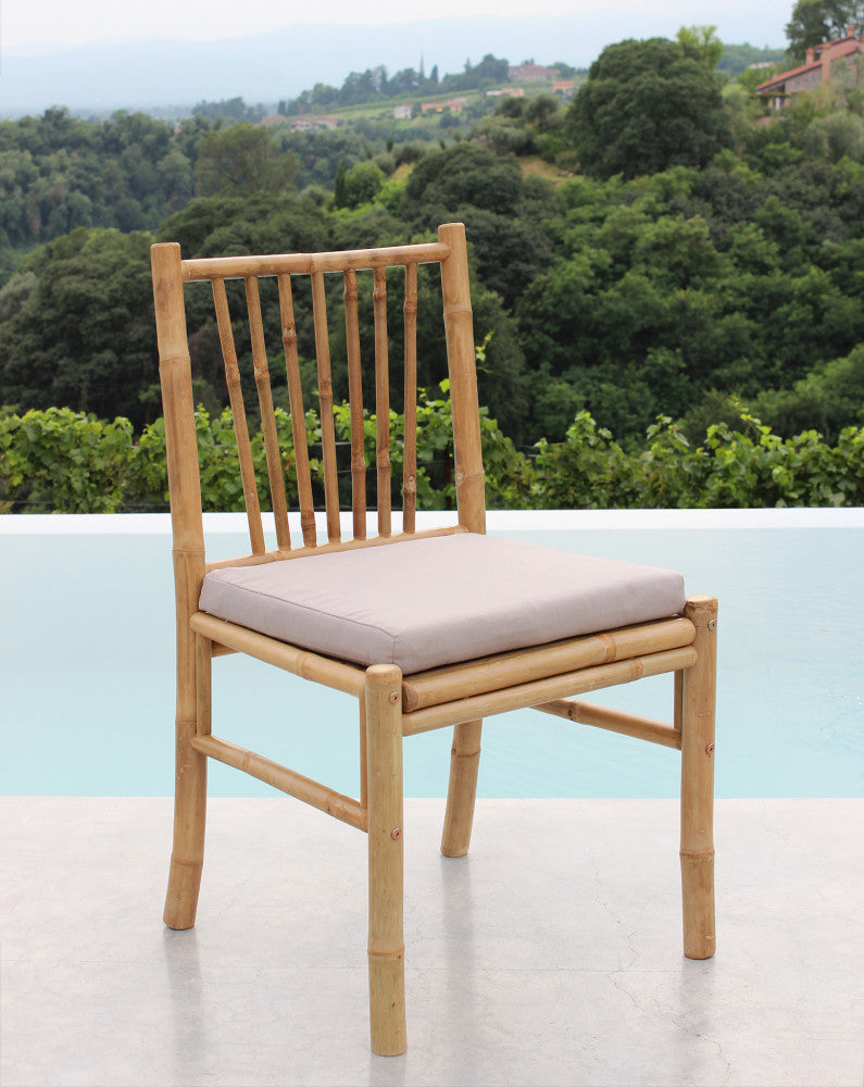 Sedia poltrona da esterno senza braccioli con struttura in bamboo e cuscino imbottito Ibiza