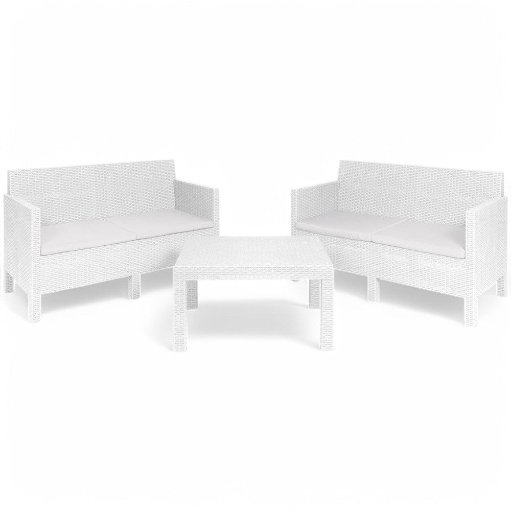 Set salotto composto da 2 divani con 2 sedute e 1 tavolo da giardino per esterno Penelope