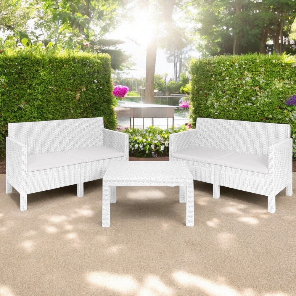Set salotto composto da 2 divani con 2 sedute e 1 tavolo da giardino per esterno Penelope