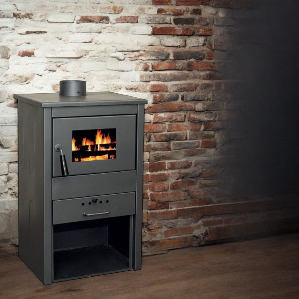 Stufa a legna 7 Kw in acciaio antracite 47x37xH76 cm con vano porta legna