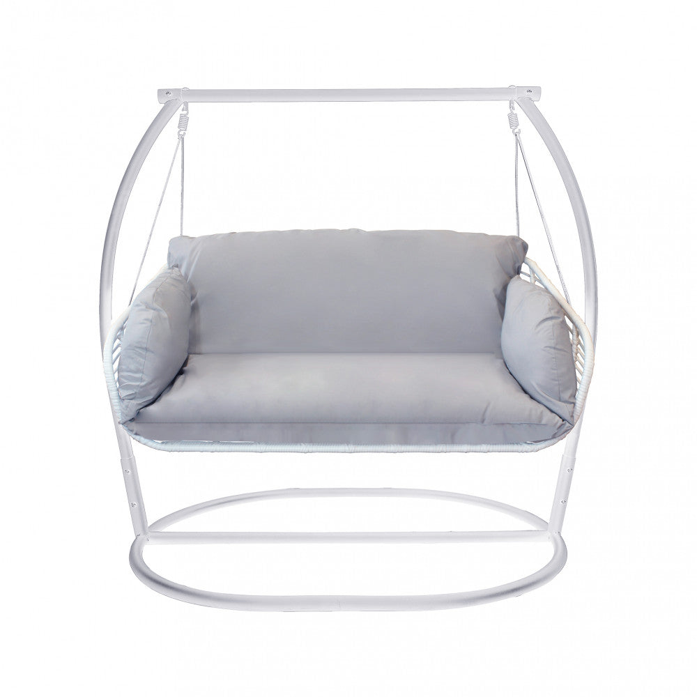 Dondolo due posti con struttura in metallo e cuscino imbottito grigio 150x160x105 cm Glasgow