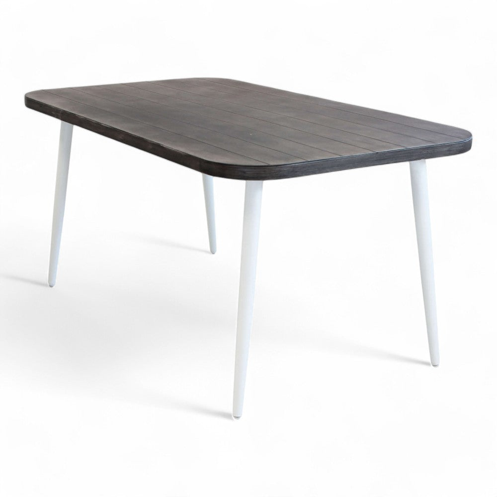 Tavolo 160x90 cm da esterno giardino con struttura in alluminio bianco e piano grigio effetto legno Nevada