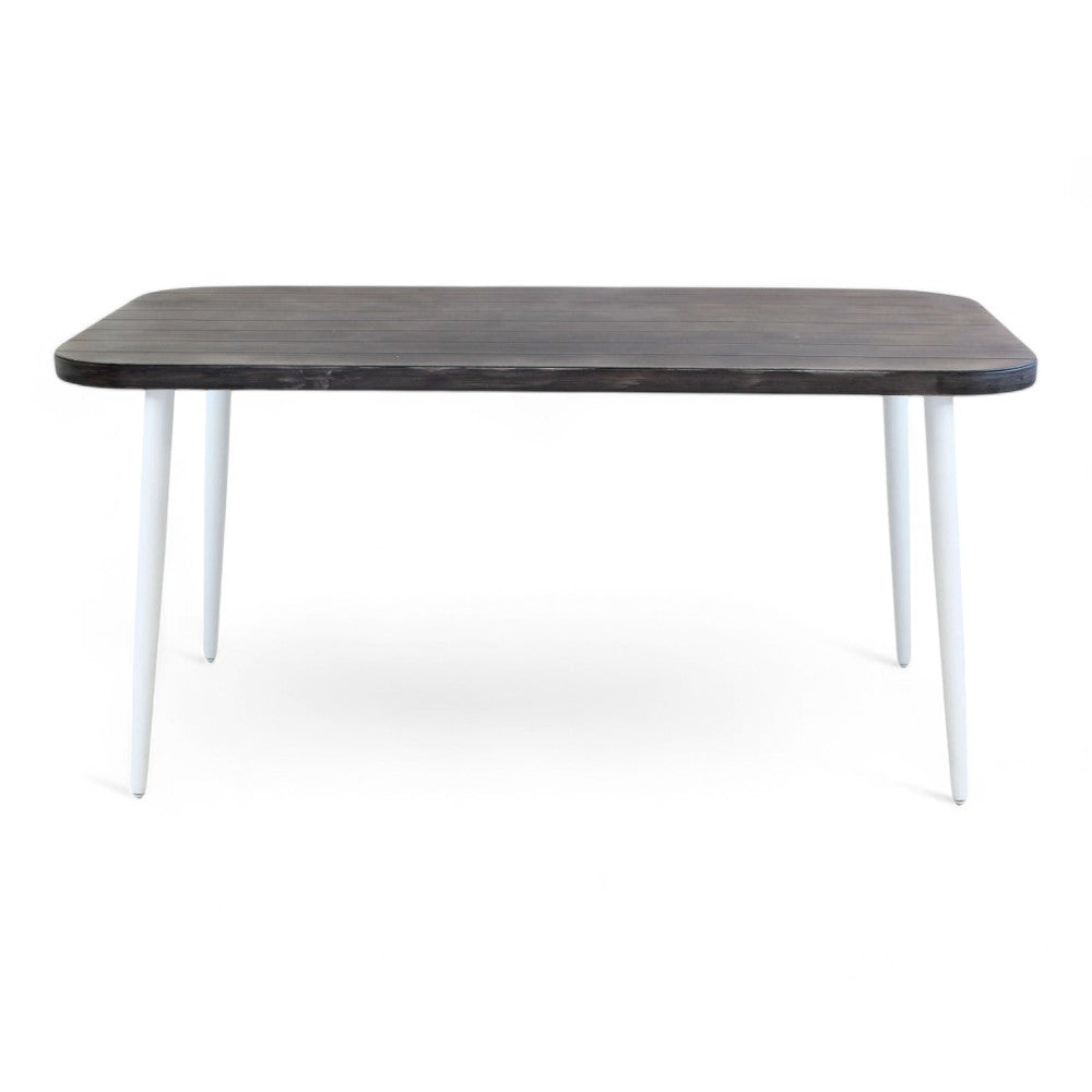 Tavolo 160x90 cm da esterno giardino con struttura in alluminio bianco e piano grigio effetto legno Nevada