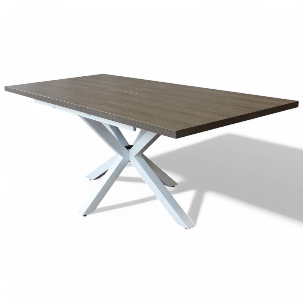 Tavolo allungabile struttura in metallo grigio e bianco effetto cemento con piano in melamina 90x160/200xH75 cm Gariè