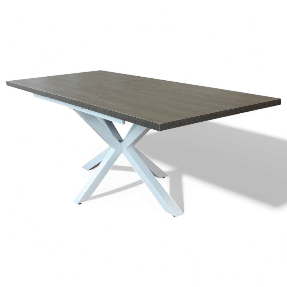 Tavolo allungabile antracite e bianco struttura in metallo con piano in melamina effetto legno 90x160/200xH75 cm Gariè