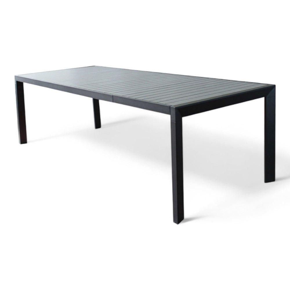 Tavolo allungabile in alluminio antracite effetto legno 190/250x100 cm per esterno design moderno e robusto