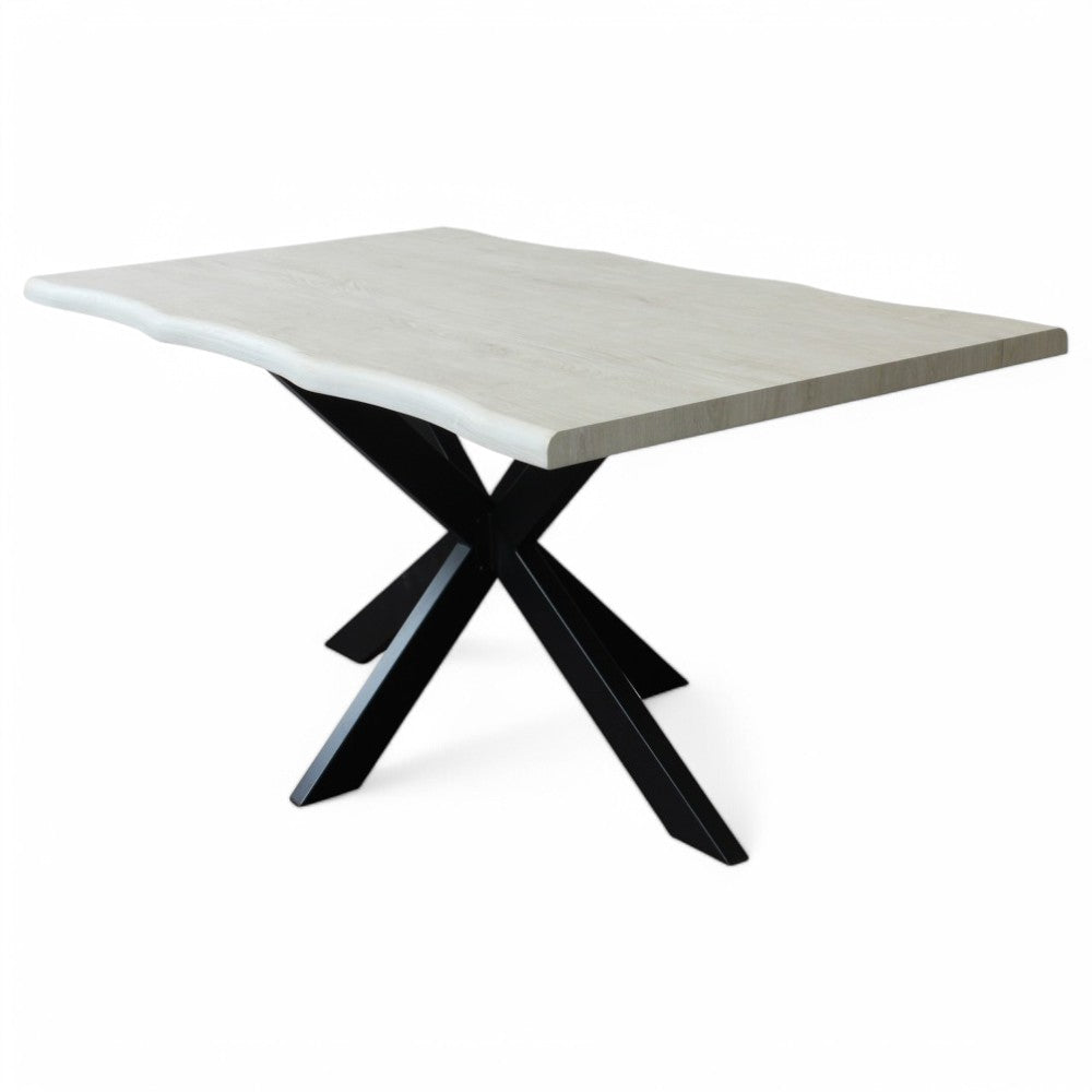 Tavolo con struttura in metallo e piano in melaminico effetto pietra nero e bianco 160x90xH75 cm