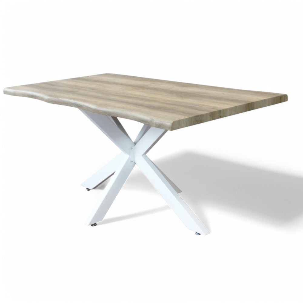 Tavolo con struttura in metallo e piano in melaminico naturale nodato 160x90xH75 cm