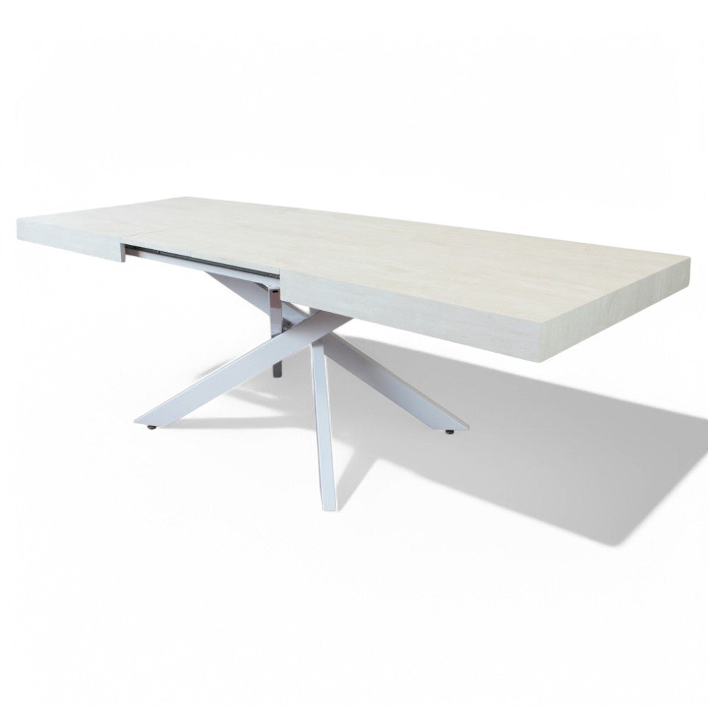 Tavolo allungabile struttura in metallo e piano in melaminico effetto legno bianco 90x160/240xH75 cm