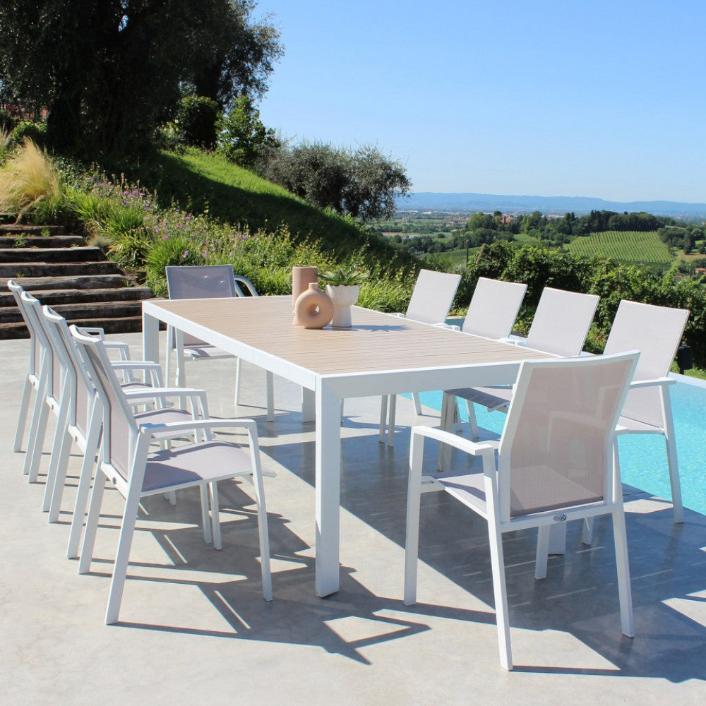 Tavolo allungabile in alluminio antracite effetto legno 190/250x100 cm per esterno design moderno e robusto