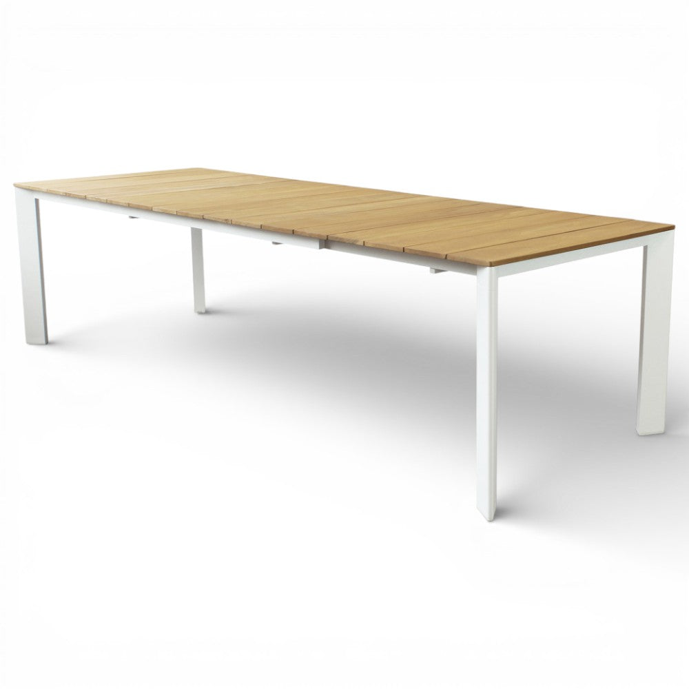 Tavolo allungabile rettangolare con struttura in alluminio e piano in teak  211x100xH75 cm