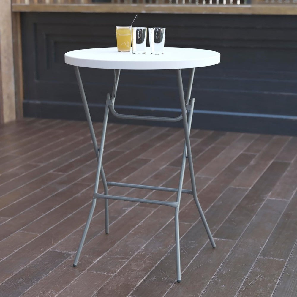 Tavolo da bar pieghevole con struttura in alluminio bianco con diametro 80xH110 cm