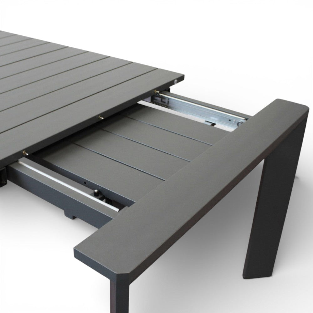Tavolo rettangolare estensibile 150x100xH75 cm con struttura in alluminio antracite per esterno Brollin