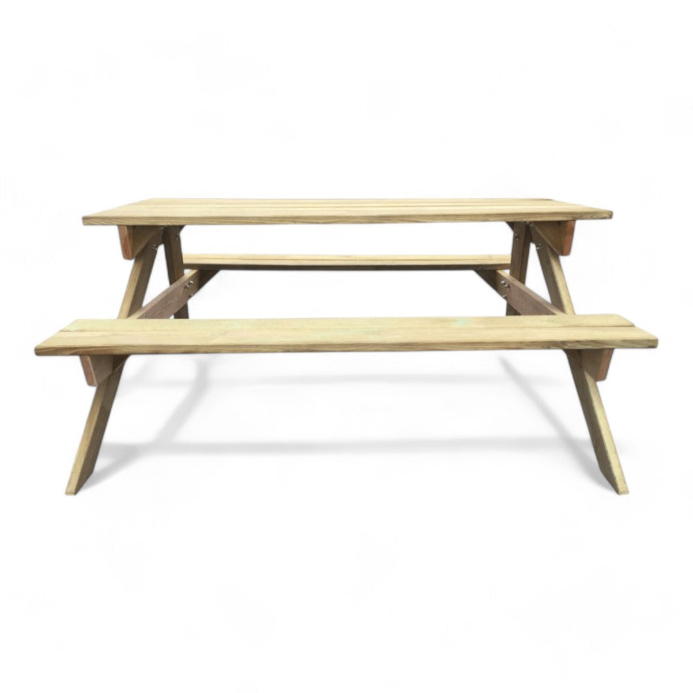 Tavolo picnic in legno di pino impregnato con panche 180x150xH70 cm resistente per esterno