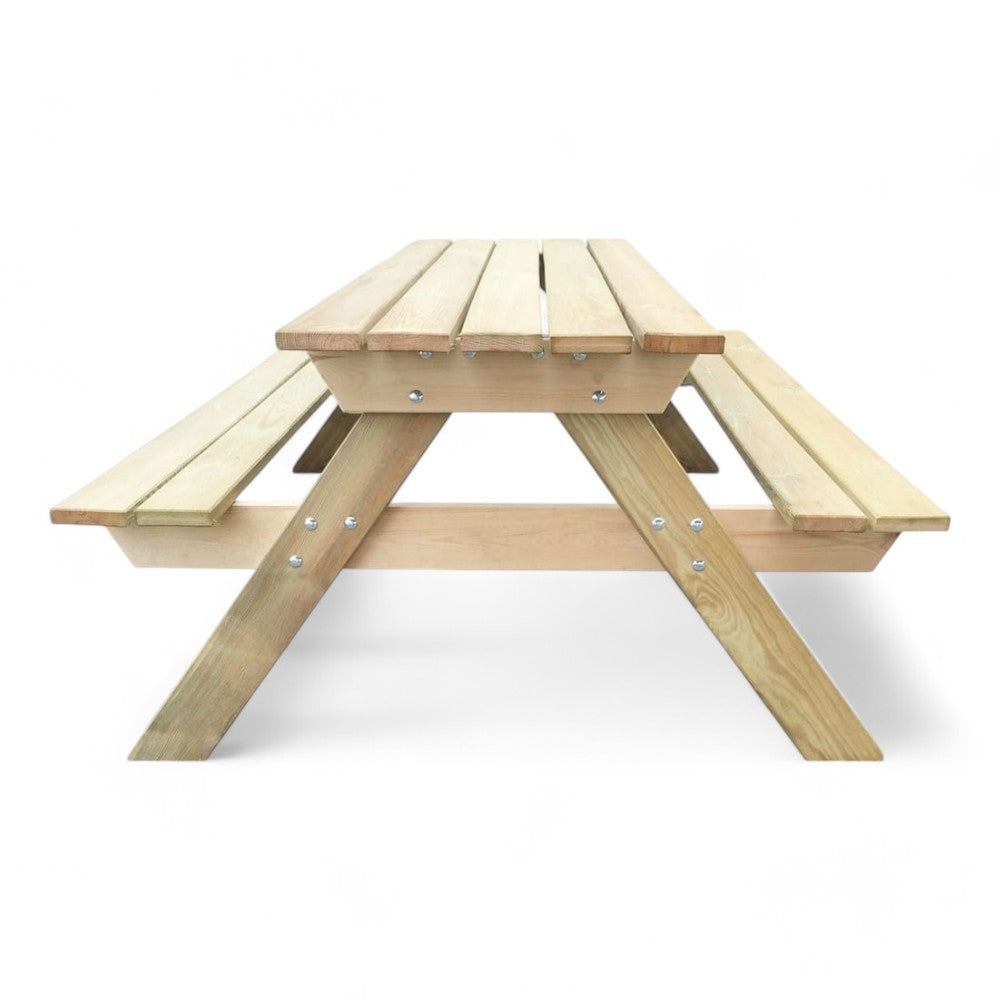 Tavolo picnic in legno di pino impregnato con panche 180x150xH70 cm resistente per esterno