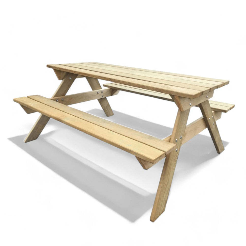 Tavolo picnic in legno di pino impregnato con panche 180x150xH70 cm resistente per esterno