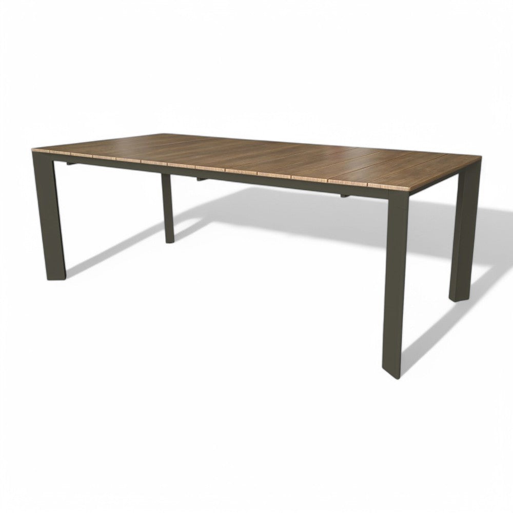 Tavolo da esterno estensibile  in alluminio effetto legno 215/280x100xH75cm