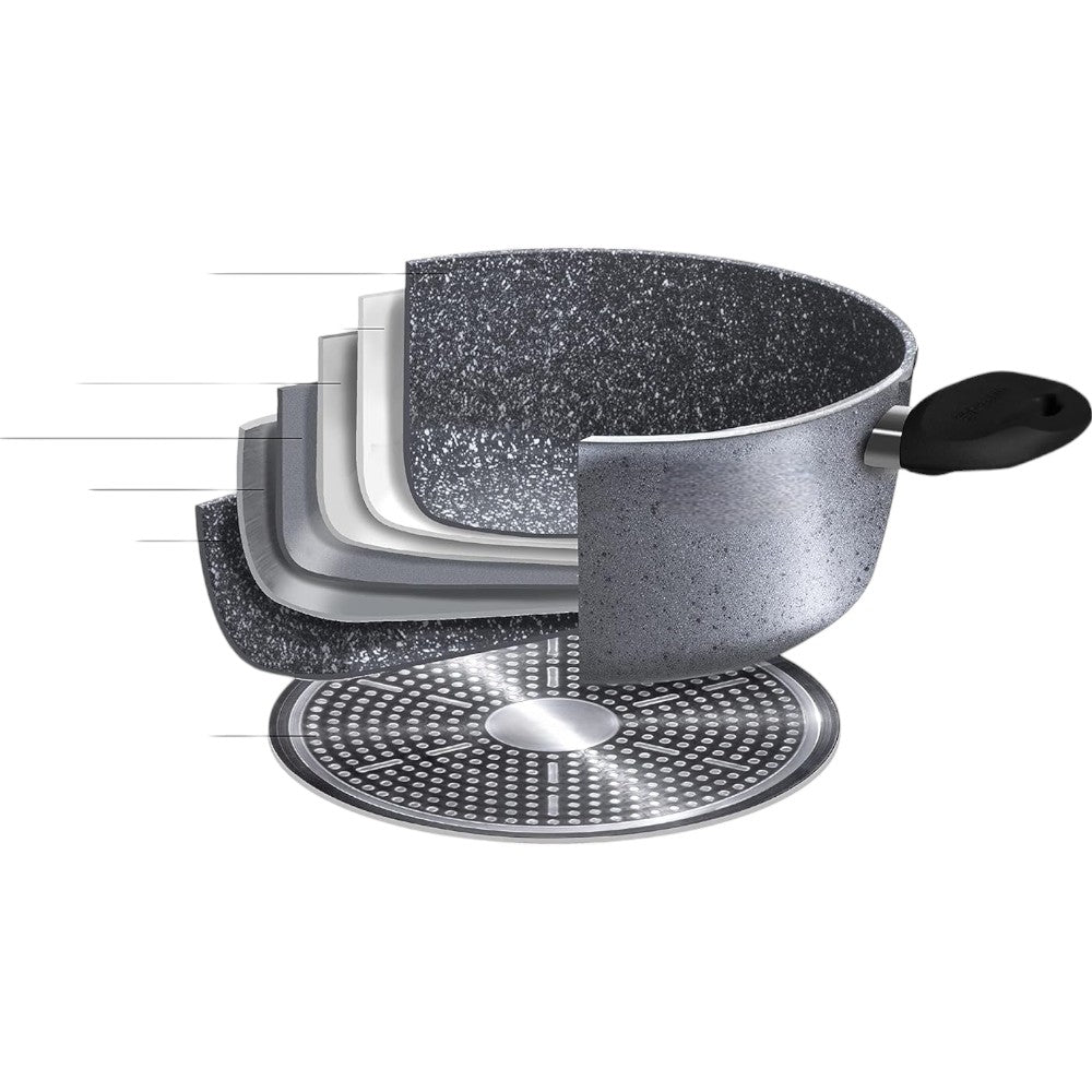 tegame due manici in alluminio antiaderente rivestimento con particelle di pietra per tutti i piani di cottura