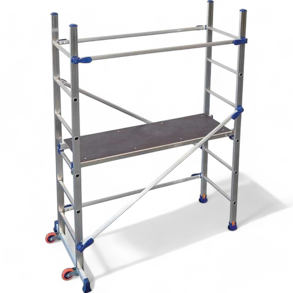 Trabattello in alluminio h 189 cm 150 kg facile montaggio sicuro compatto con leva ad espansione e ganci sicurezza flangia antigraffio