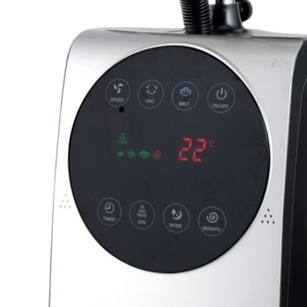 Ventilatore multifunzione a 3 pale con ruote e nebulizzatore 90W display led Nebuly