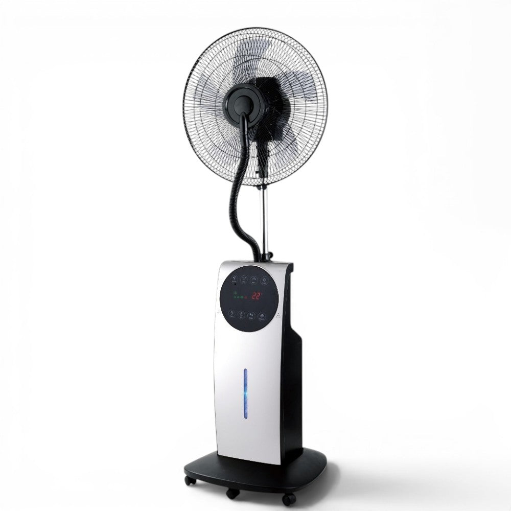 Ventilatore multifunzione a 3 pale con ruote e nebulizzatore 90W display led Nebuly
