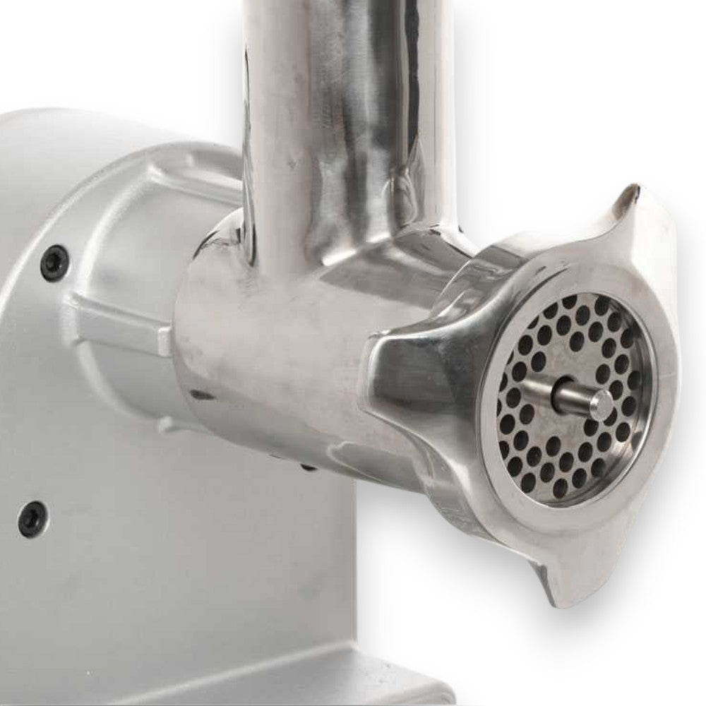 Tritacarne elettrico in acciaio inox uso continuo 600 watt motore asincrono voltaggio 220-240V giri elica 80 r.p.m.